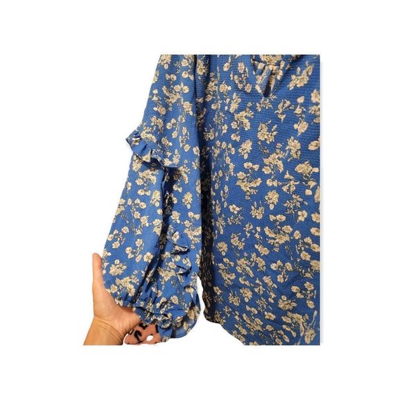 W5 Anthropologie Long Sleeve XL Ruffle Blue Floral Peasant Blouse - Picture 11 of 13
